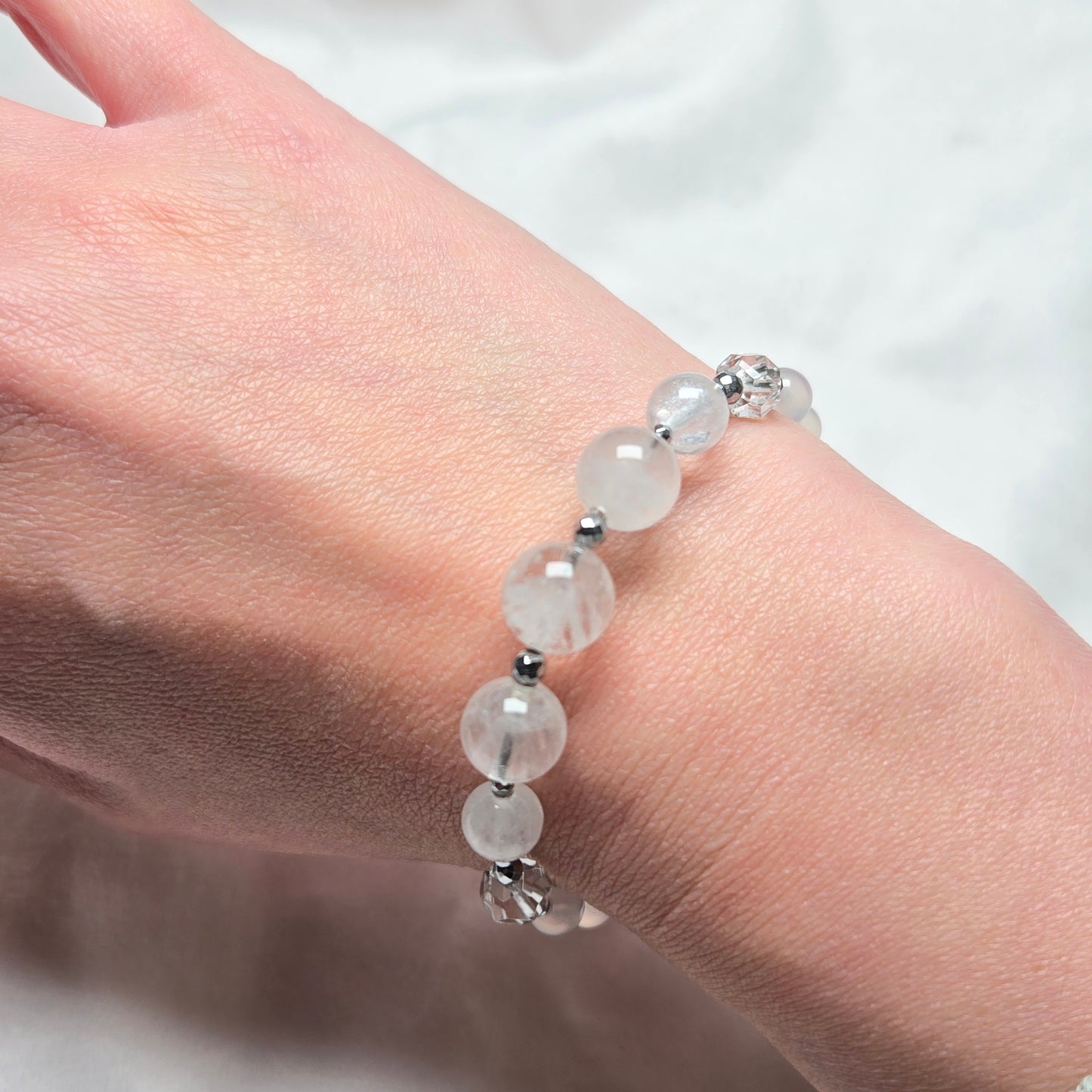 White Phantom Quartz, Rock Crystal & White Agate CROWN #6