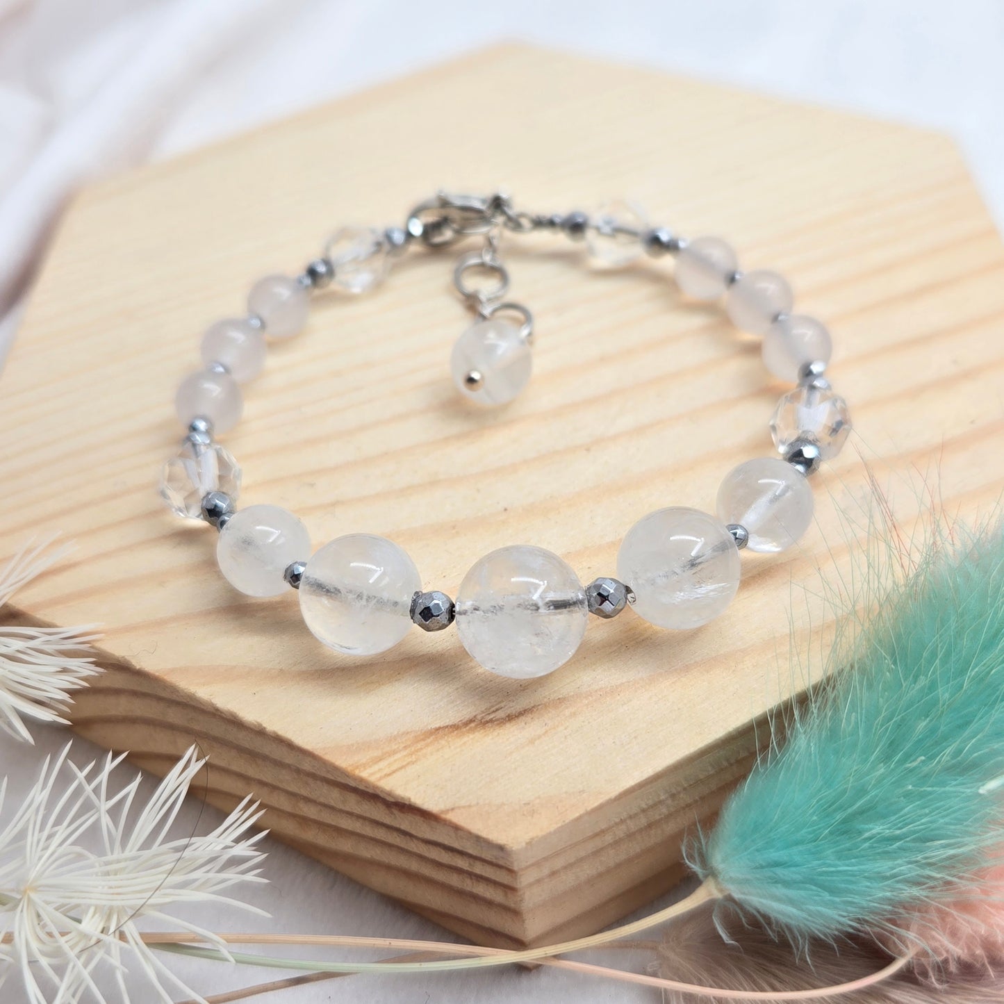 White Phantom Quartz, Rock Crystal & White Agate CROWN #6