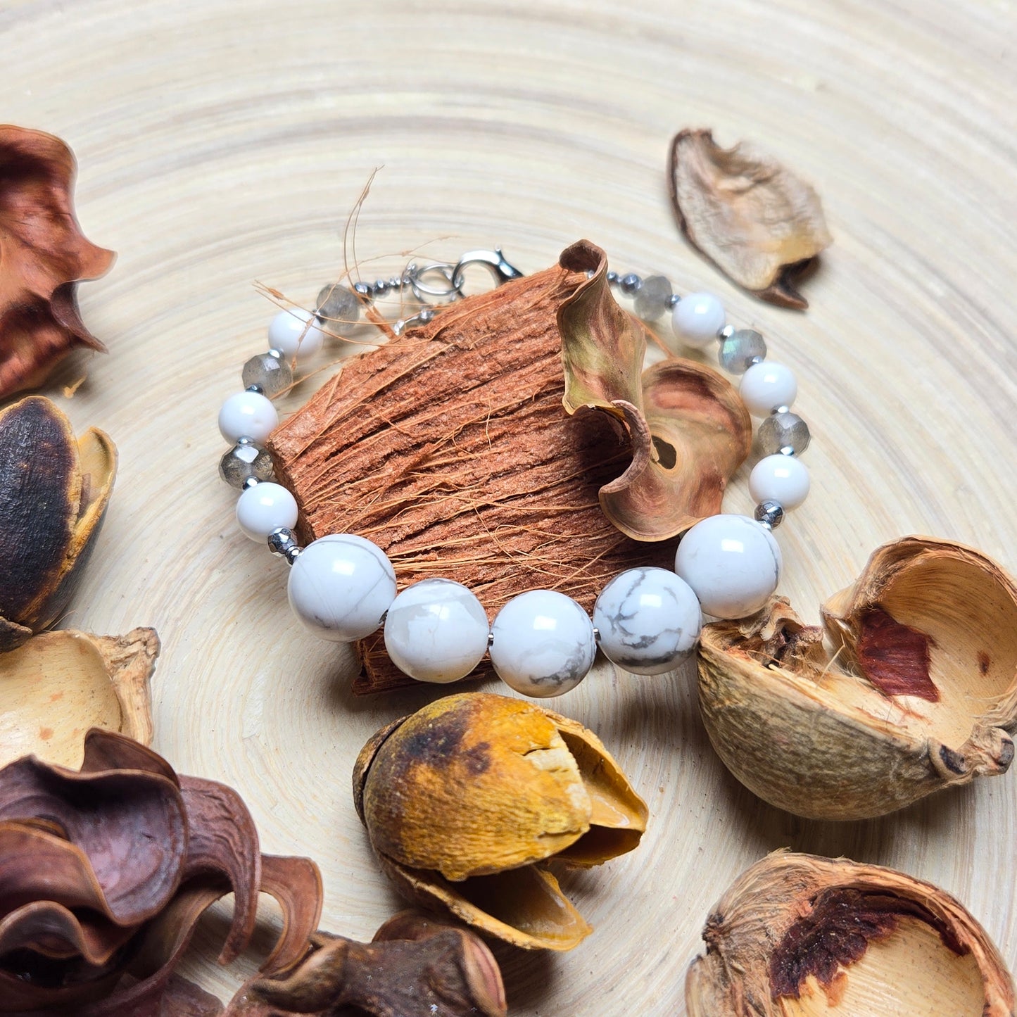 White Howlite, Tridacna & Labradorite CROWN #7