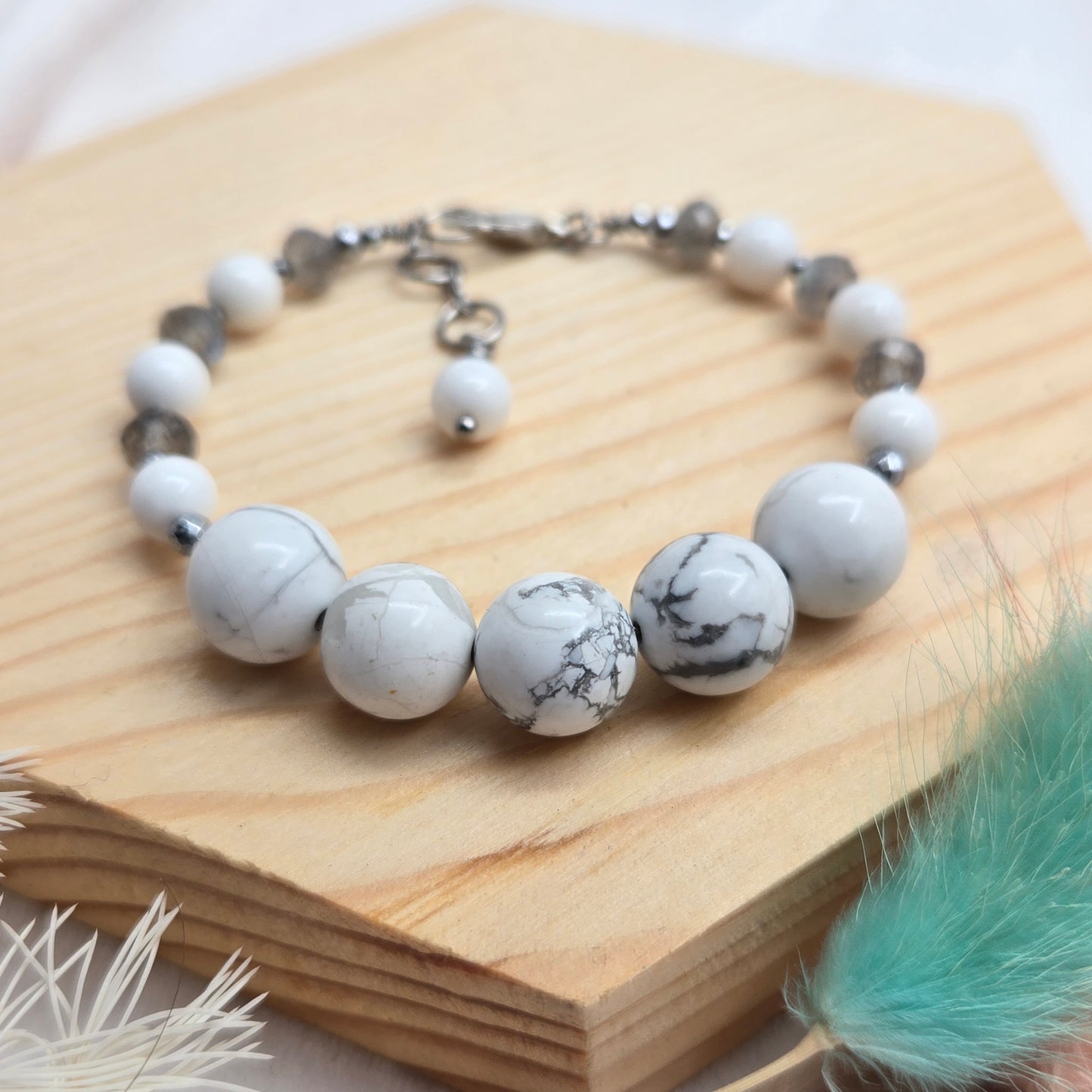 White Howlite, Tridacna & Labradorite CROWN #7