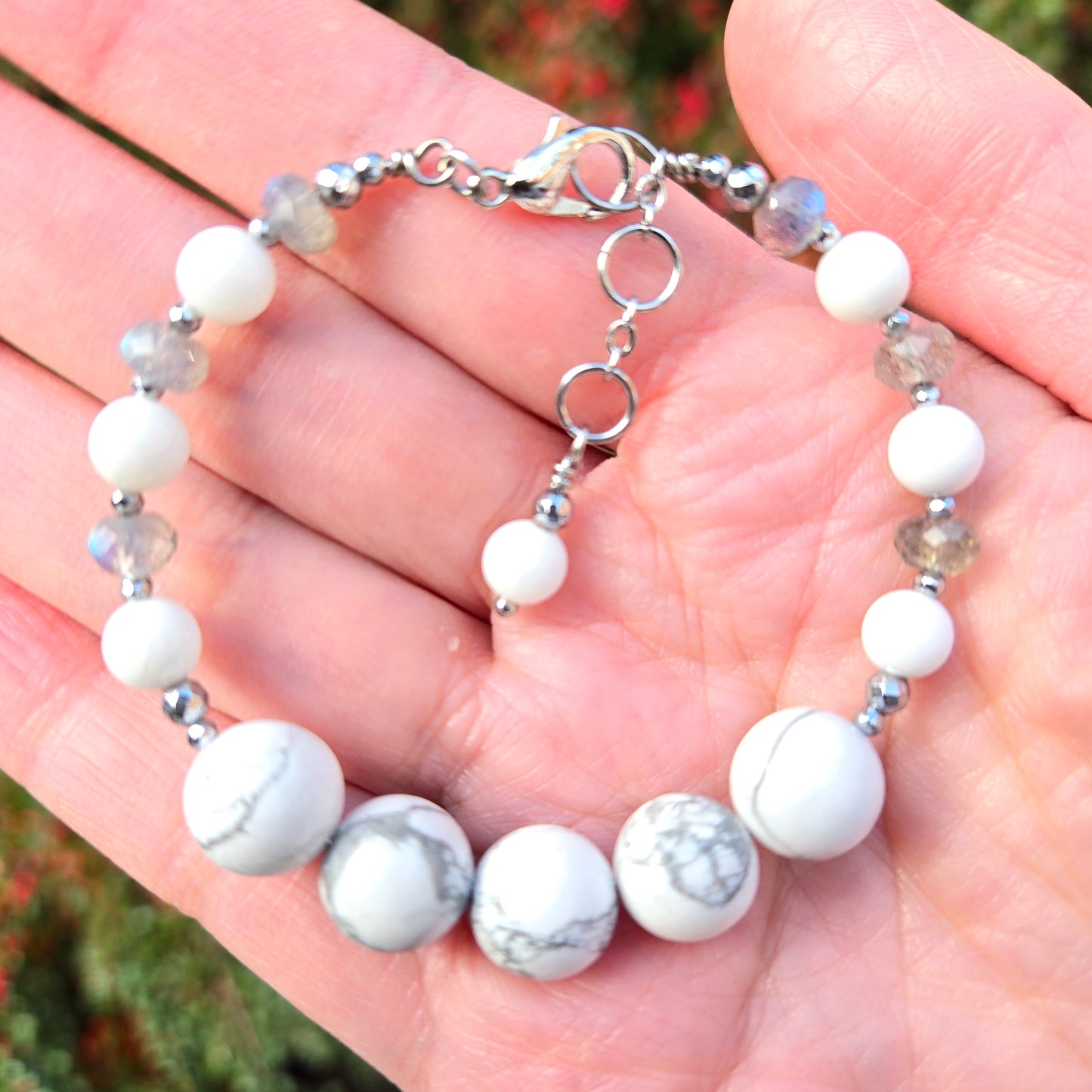 White Howlite, Tridacna & Labradorite CROWN #7