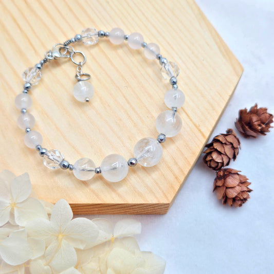 White Phantom Quartz, Rock Crystal & White Agate CROWN #6