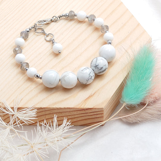 White Howlite, Tridacna & Labradorite CROWN #7
